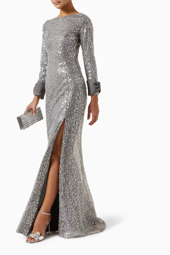 Embellished High-slit Gown in Tulle