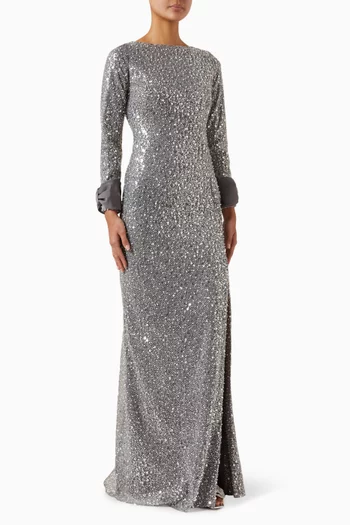 Embellished High-slit Gown in Tulle
