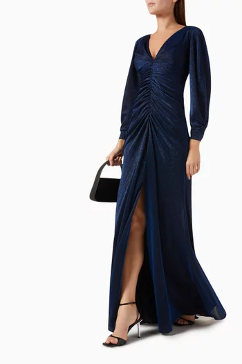 Gathered V-neck Gown in Jersey