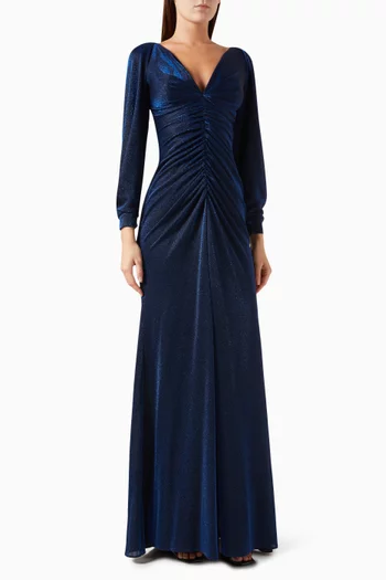 Gathered V-neck Gown in Jersey