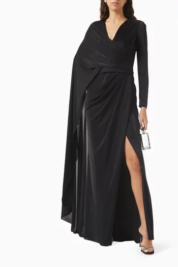 Cape-sleeve Maxi Dress in Shiny Jersey