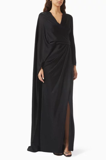 Cape-sleeve Maxi Dress in Shiny Jersey