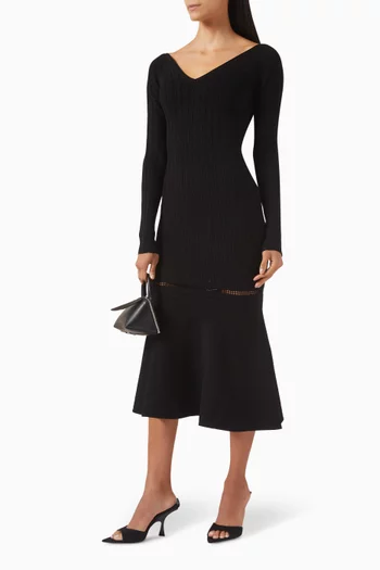 Long-sleeve Midi Dress in Viscose-blend