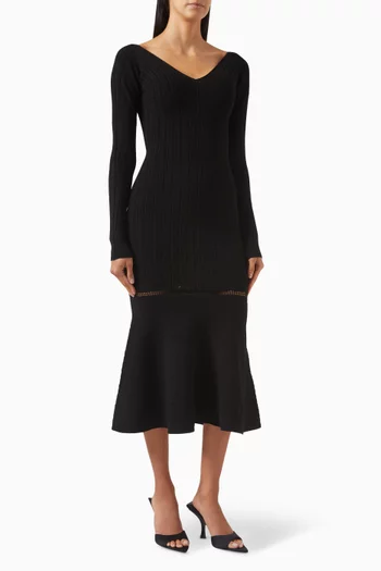 Long-sleeve Midi Dress in Viscose-blend