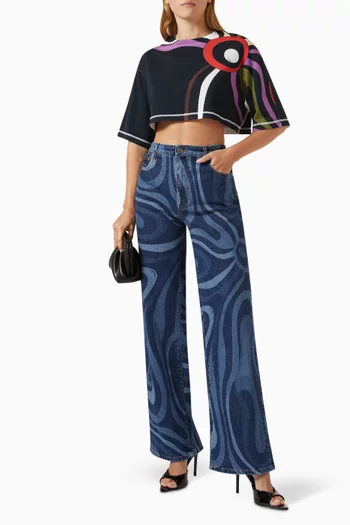 Marmo-print Cropped T-shirt in Cotton