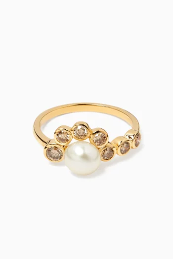 Martha N°2 Diamond & Freshwater Pearl Ring in 9kt Gold