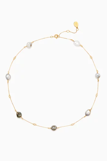 My First Pearl & Diamond Choker in 18kt Yellow Gold