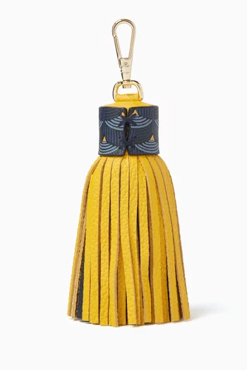 Pompom Key Ring in Coated-canvas & Leather