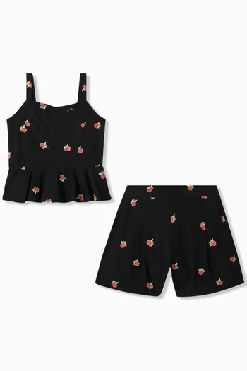Floral Embroidered Top & Shorts Set in Cotton