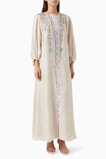 Embellished Bisht & Dress Set in Linen