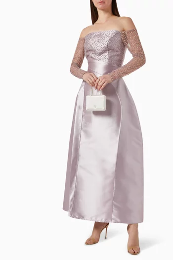 Crystal-embellished Dress in Satin