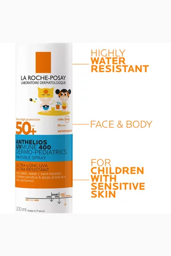 بخاخ لا روش بوزيه أنثيليوس يوفي ميون 400 شفاف للعناية ببشرة الأطفال مع عامل الحماية SPF 50+‎‏، 200 ملل