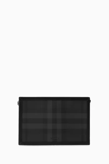Check-print Zip Pouch in Eco-canvas & Leather