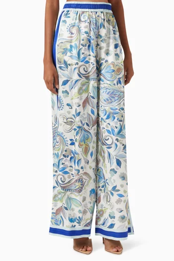 Polly Printed Wide-leg Pants in Satin