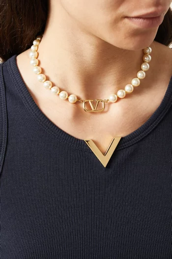 Valentino Garavani VLOGO Signature Swarovski Pearl Necklace