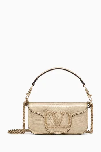 Valentino Garavani Small Loco Shoulder Bag in Metallic Karung Leather