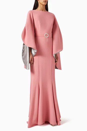 Two-tone Cape-sleeve Gown in Crepe