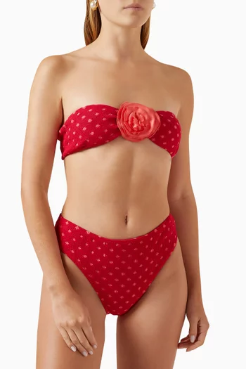 قطعة بيكيني سفلية بخصر مرتفع ونقشة منقطة