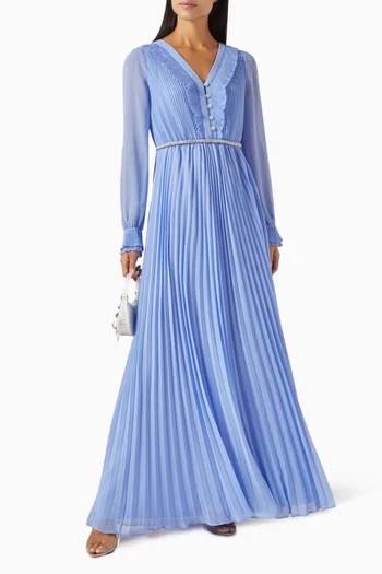 Diamanté Maxi Dress in Pleated Chiffon