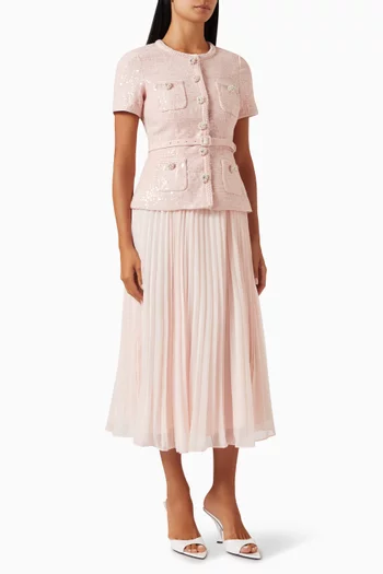 Chiffon-skirt Midi Dress in Boucle