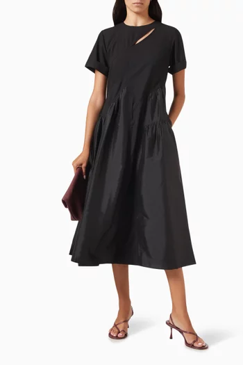 Dainty Cutout Midi Dress in Rayon & Taffeta