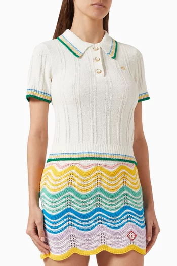 Striped Crop Polo T-shirt in Cotton-knit