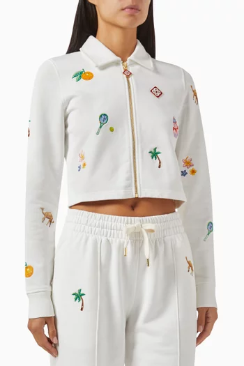 Embroidered Track Jacket in Cotton Blend