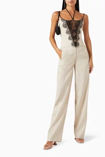 Scallop-edged Lace Corset Top in Linen
