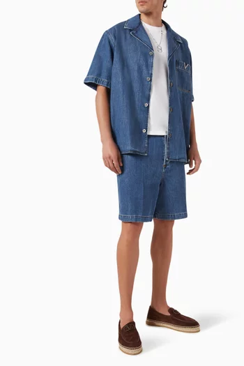 Valentino Garavani Metal V Detail Bermuda Shorts in Denim