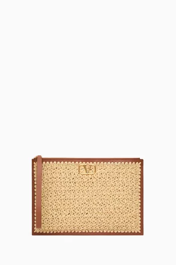 Valentino Garavani VLogo Signature Clutch in Raffia