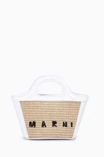 Tropicala Tote Bag in Raffia-effect Cotton and Leather