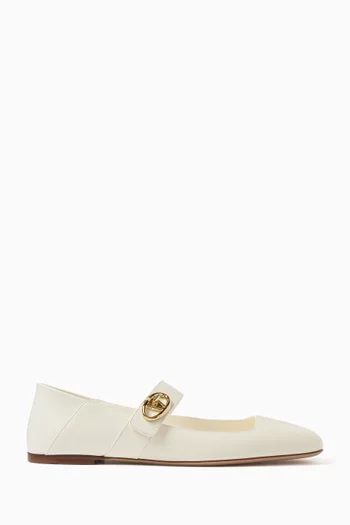 Valentino Garavani VLogo Locker Mary-Jane Ballerina Flats in Calfskin