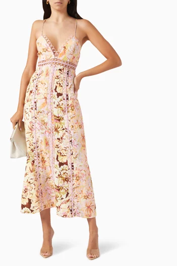 Nicole Printed Midi Dress in Linen Blend