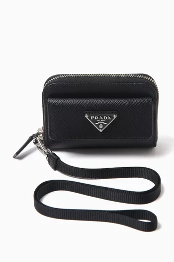 Logo Lanyard-wallet in Saffiano Leather