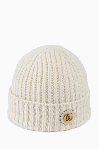 GG Ribbed Beanie in Wool-cashmere