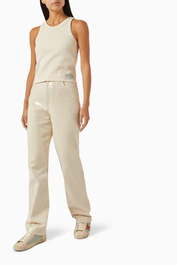 Kim Tonal Sequin-embellished Pants in Denim