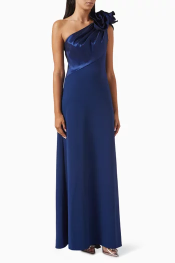 Korra One-shoulder Gown in Taffeta & Crepe