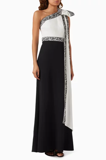 Domini Bow Shoulder Gown in Stretch Crepe
