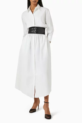 Belted Shirt Dress in Cotton Poplin