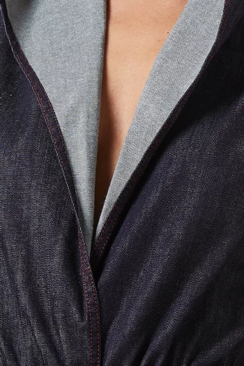 Hooded Shirt Bodysuit in Stretch Raw Denim