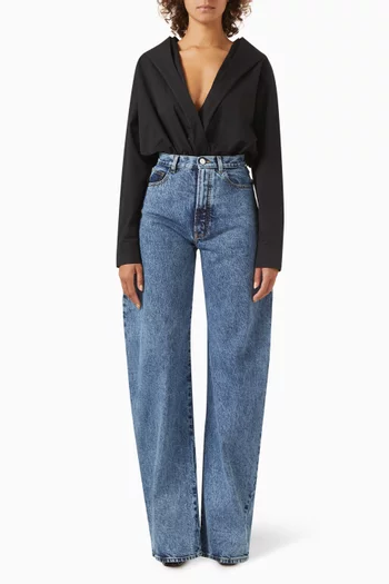 Hooded Shirt Bodysuit in Cotton-poplin
