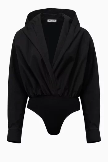 Hooded Shirt Bodysuit in Cotton-poplin