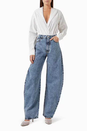 Hooded Shirt Bodysuit in Cotton-poplin