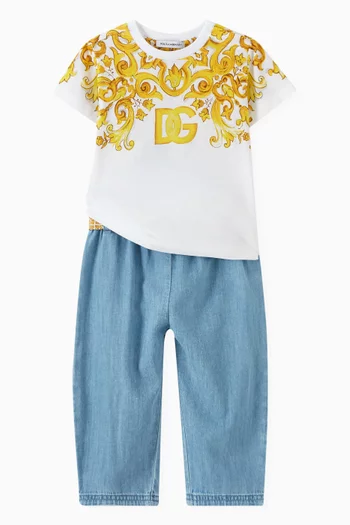 Majolica Print Belt Jeans in Denim