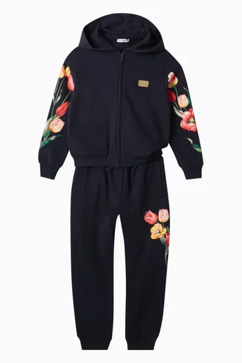 Floral-print Zip Hoodie in Cotton