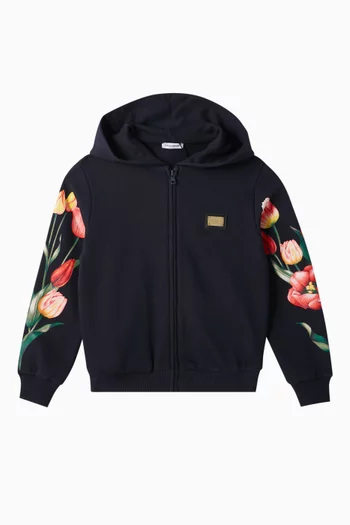 Floral-print Zip Hoodie in Cotton