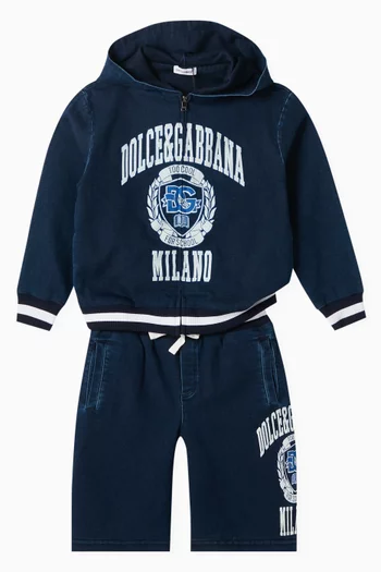 Logo Zip Hoodie in Denim