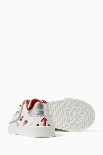 Printed Low-top Sneakers in Leather
