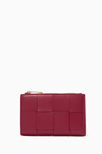 Medium Cassette Bi-fold Zip Wallet in Intreccio Leather