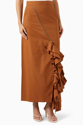 Ruffled Maxi Skirt in Cotton & Silk Gabardine